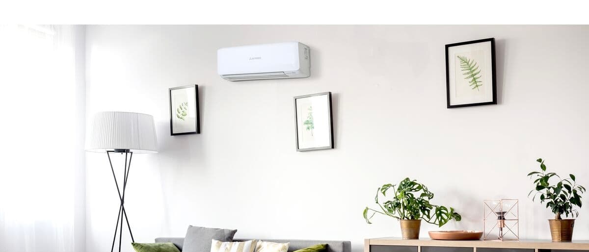 Split system air conditioning unit installed in a living room